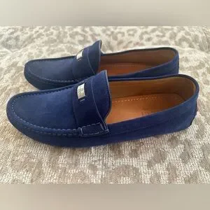 Gucci Blue Suede Loafers with Metallic Accents Gucci web gold horsebit blue suede leather loafers sz uk7  main image 3